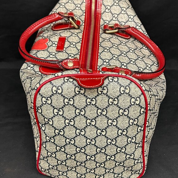 Gucci Boston Joy Tattoo Print Red w/ Blue GG Plus Handbag Bag Purse 189895 - Picture 4 of 16
